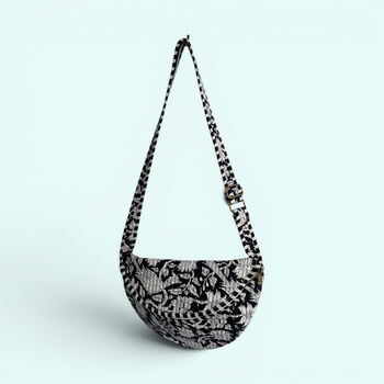 Cross Body Sling Bag | Black And White Block Print Floral Cotton, 3 of 5
