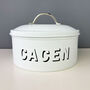 Welsh Enamel Cake Tin With Chrome Handle Chalk White, thumbnail 2 of 3