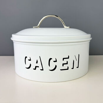 Welsh Enamel Cake Tin With Chrome Handle Chalk White, 2 of 3