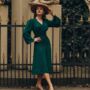 Ava Dress In Navy Polka Dot Vintage 1940s Style, thumbnail 2 of 2