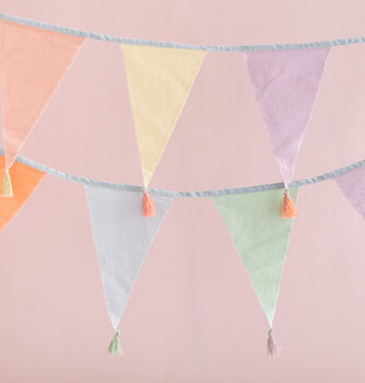 Fabric Rainbow Happy Birthday Bunting Banner With Tassels - 3m | Triangle Flag Pennant Garland, 100% Cotton, For Boys, Girls, Adults, Indoor Or On - View #9