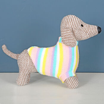 Pastel Dachshund Sausage Dog Rattle And Bag, 4 of 4