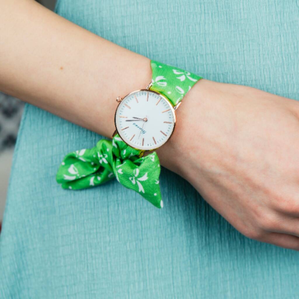 Green Floral Changeable Women Cotton Strap Wrist Watch, 1 of 5