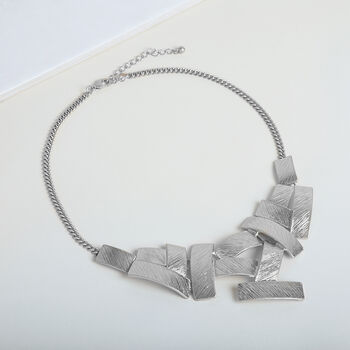 Silver Colour Layered Rectangle Statement Necklace, 3 of 5
