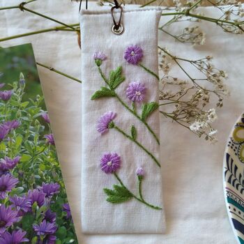 Linen Bookmark With Hand Embroidered Wild Daisy By Maishandmade