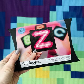 Neon Style Chunky Cross Stitch Single Coaster Kit, 5 of 5