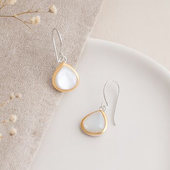 Sterling Silver Mixed Metal Mother Of Pearl Drop Earrings – 11mm, 2 of 5