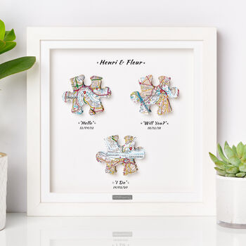 Wooden Anniversary Gift 3D Jigsaw Map Locations Print In Solid Wooden Frame, 4 of 12