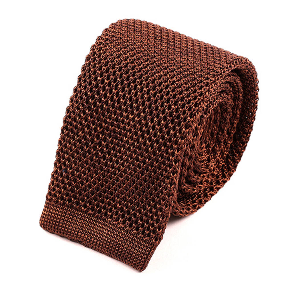 Brown Marl Silk Knitted Tie Five.5cm, 1 of 3