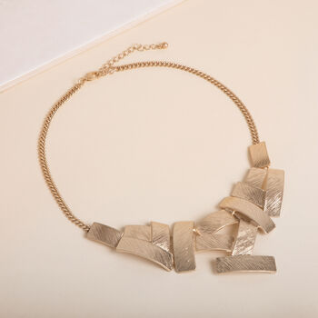 Gold Colour Layered Texture Rectangle Necklace, 2 of 4