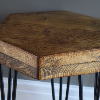 Hexagonal Reclaimed Wooden Side Table, 3 of 10