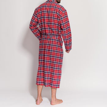 Men's Soft Red Tartan Two Fold Flannel Robe, 3 of 4