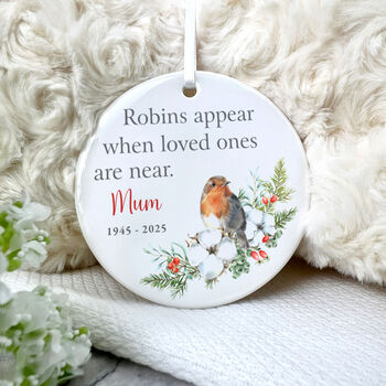 Robins Appear Ceramic Disc Hanging Decoration Bauble + Gift Box, 3 of 6