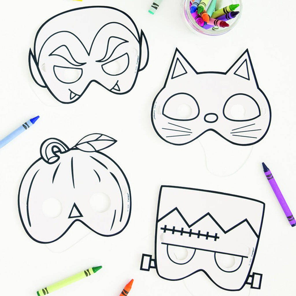 Set Of Six Halloween Colour In Paper Masks By Little Lulubel