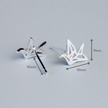 Sterling Silver Origami Crane Stud Earrings, 4 of 6
