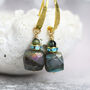 Hammered Gold Labradorite Cube Earrings, thumbnail 7 of 10