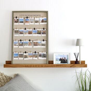 Solid Oak Floating Picture Ledge Shelf Made To Measure With Carved Text, 2 of 10