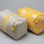 Sankari Geo Stripe Pattern Wash Bag In Mustard / Grey, thumbnail 5 of 6