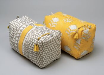 Sankari Geo Stripe Pattern Wash Bag In Mustard / Grey, 5 of 6