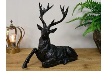 30cm Sitting Stag Bronze Effect Ornament Figurine Gift, 3 of 8