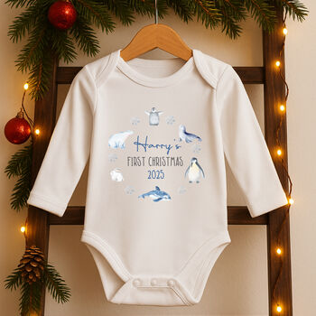 Pesonalised First Christmas Bodysuit / Babygrow Winter Animals, 2 of 8