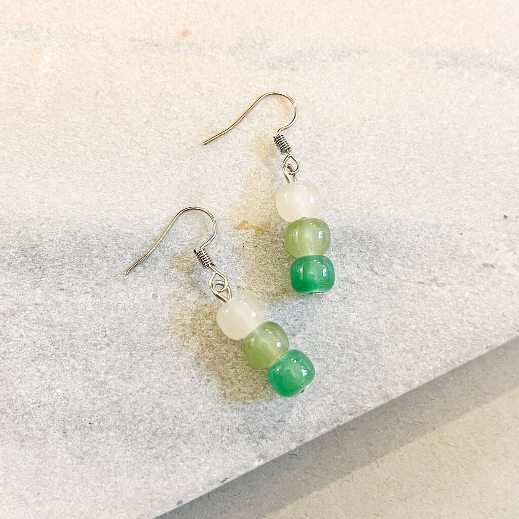 Green Ombre Triple Bead Drop Earrings, 1 of 1