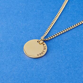 Gold Personalised Disc Pendant Necklace For Men And Women, 3 of 8