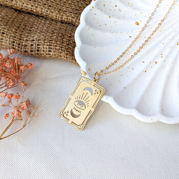Brass Tarot Card Charm On 24kt Gold Plated Chain, 3 of 5