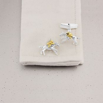 Horse And Jockey Cufflinks In Silver And Gold, 3 of 3
