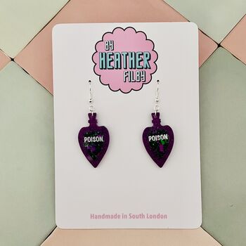 Poison Glitter Resin Earrings/ Gothic Jewellery Small Sparkly Poison Earrings / Vintage Apothecary Jewellery / Gift For Her Small Sparkly Villain Accessory, 2 of 6