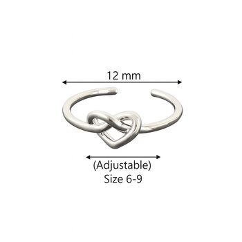 Sterling Silver Adjustable Heart Knot Ring, 6 of 8