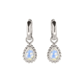 June Birthstone Moonstone Sterling Silver Huggie Hoop Earrings, 2 of 12