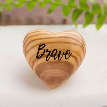 Personalised Name Heart, Name Token, Olive Wood Hug, 2 of 8