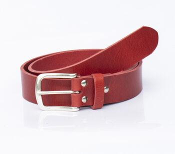Premium Handmade Mens Leather Belt Red 35mm Wide, 6 of 9