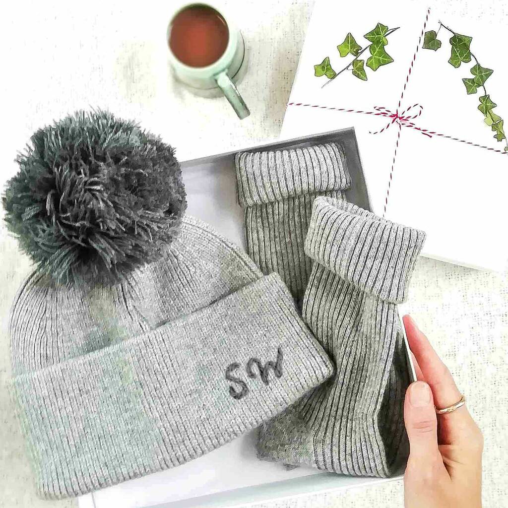 Personalised Women's Hat And Bed Sock Winter Gift Set, 1 of 7