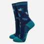 Kingfisher Birds Bamboo Socks Women's Navy Blue, thumbnail 1 of 4