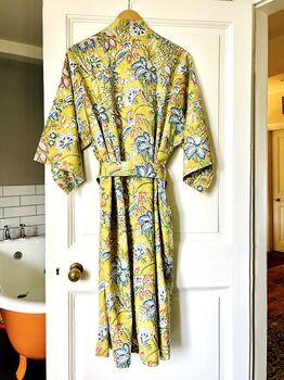 Wrap Kimono In Lime Grove Block Print, 3 of 6