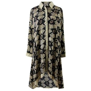 'Coco' Buttoned Black And Gold Fan Print Shirt Dress, 5 of 5