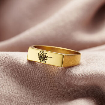 Engraved Birth Flower Rectangle Signet Ring, 3 of 9