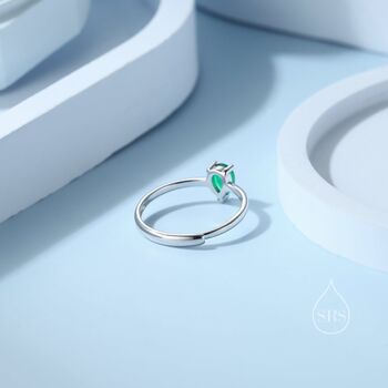Sterling Silver Created Green Emerald Droplet Ring, 3 of 11