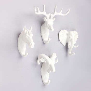 G Decor Ornamental White Animal Heads Resin Wall Hook, 3 of 8