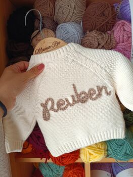 Personalised Cream Name Cardigan,Baby Gift, 7 of 12