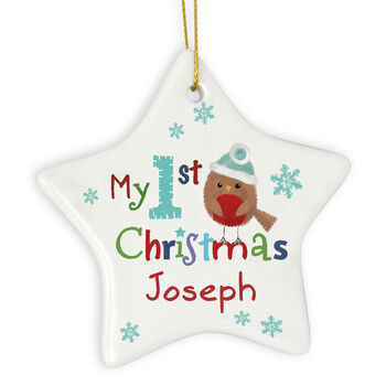 Personalised 'My 1st Christmas' Ceramic Star Decoration, 2 of 2