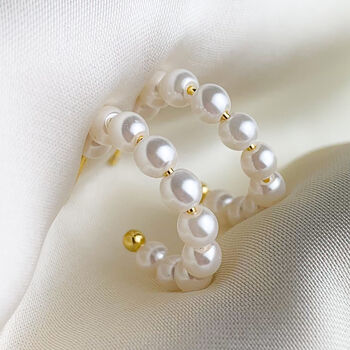 Sterling Silver Pearl Huggie Hoop Earrings, 7 of 9