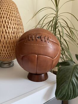 Leather 12 Panel Vintage Style Football And Stand, 4 of 4