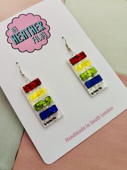 Paint Swatch Glitter Resin Earrings / Artist Statement Jewellery Colourful Palette Gift / Gift For Art Teachers Creative Classroom Jewellery, 2 of 6