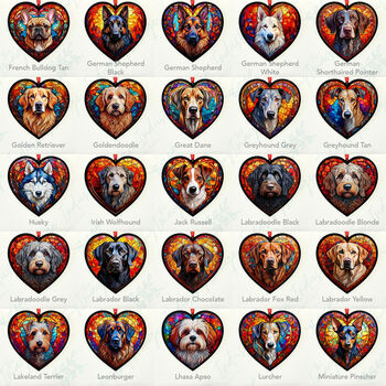 Dog Breed Stained Glass Effect Heart Suncatcher Over 90 Breeds, 11 of 12