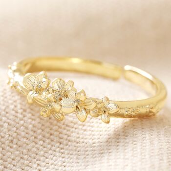 Adjustable Birth Flower Ring In Gold Plating, 6 of 11