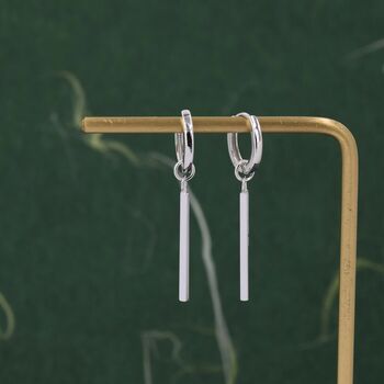 Sterling Silver Long Bars Huggie Hoop Earrings, 5 of 12