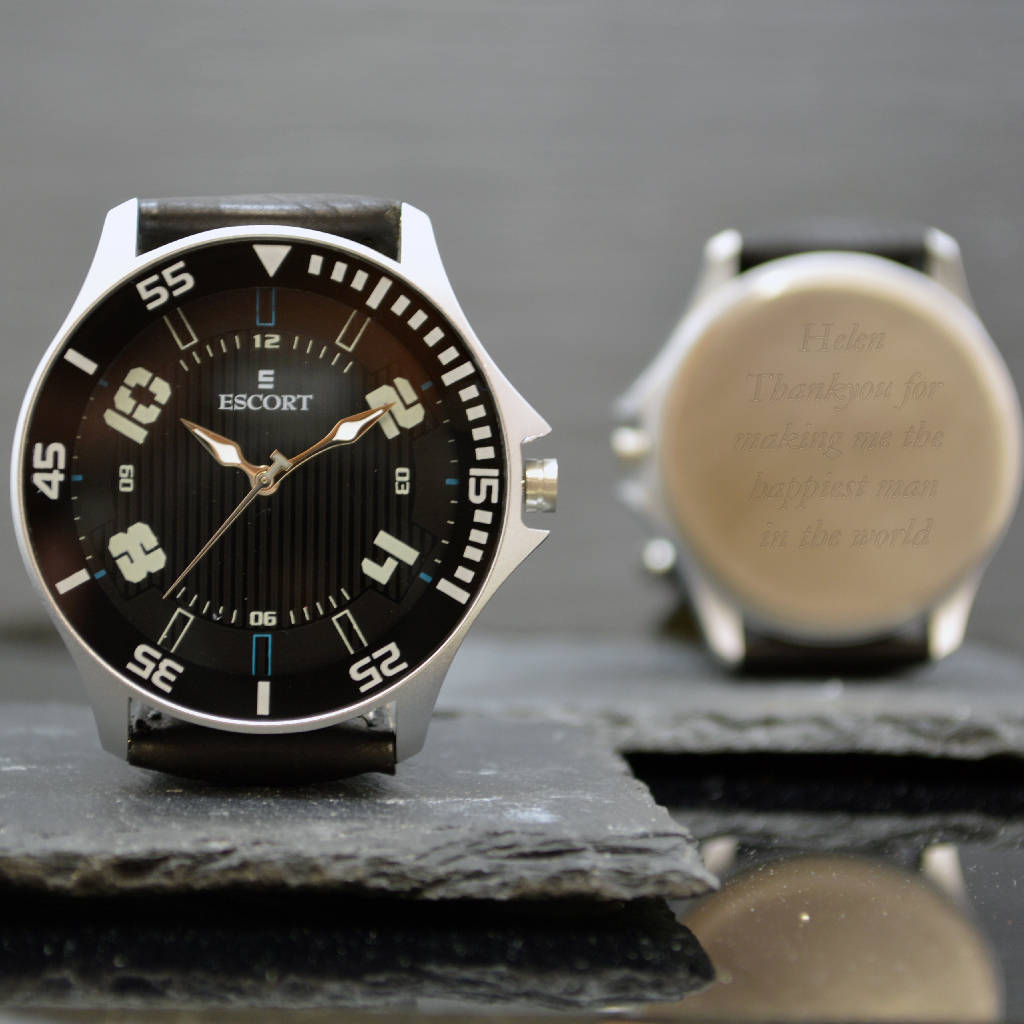 sporty engraved wrist watch by